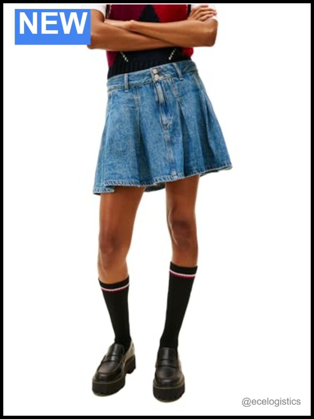 Tommy Jeans Pleated Mini Skirt with Flag Logo Cotton